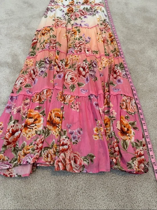 NWT PQ Swim Anthropologie Floral Tiered Maxi Dress Pink - Picture 10 of 15